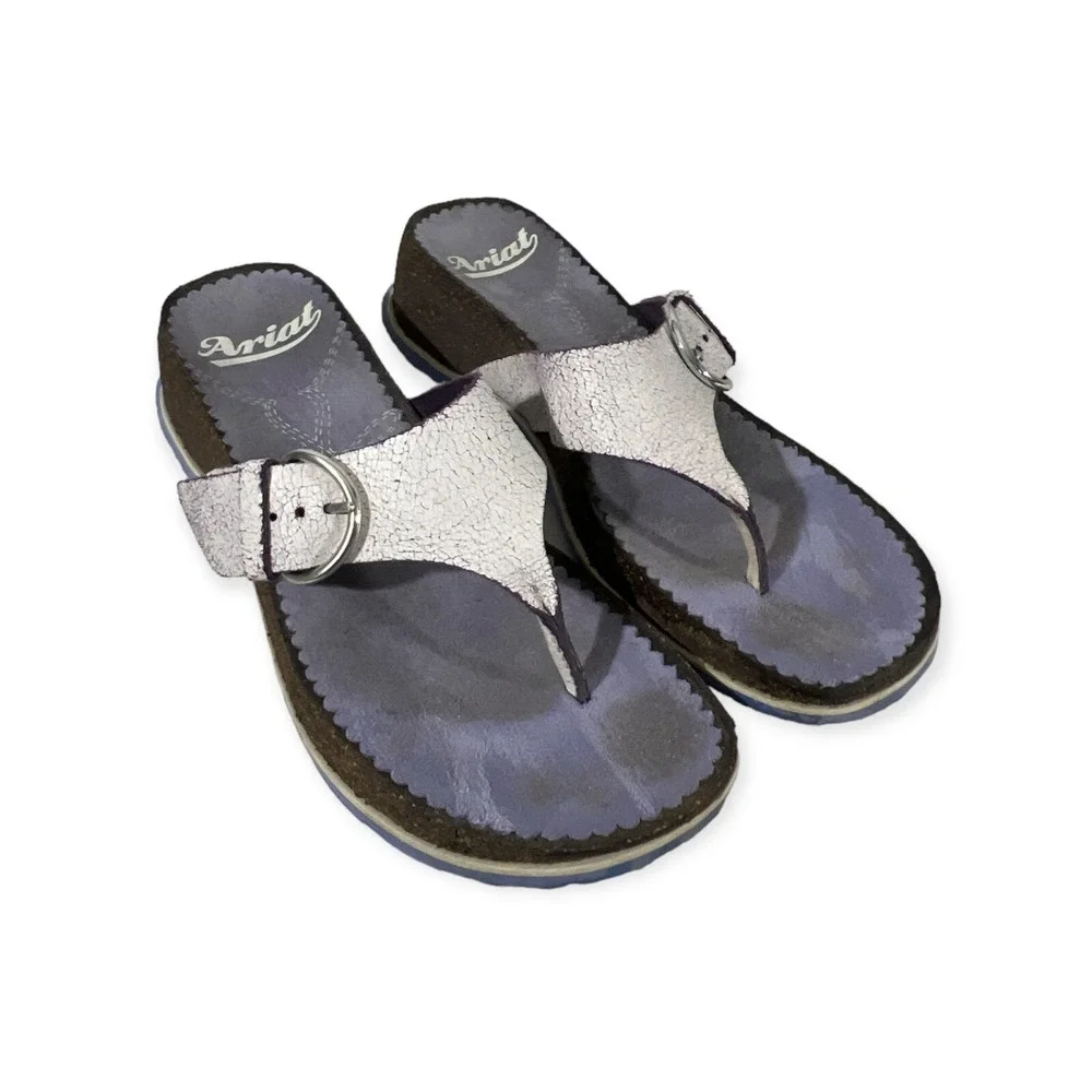 ARIAT Women's Purple White Flip Flops Thong Comfort Sandals with Buckle‎ 10B